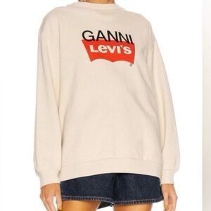 Ganni Levis Cream and Red Logo Sweatshirt